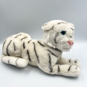 Vintage 1974 Dakin White Tiger Cub Plush Lying Blue Eyes Korea Stuffed Animal